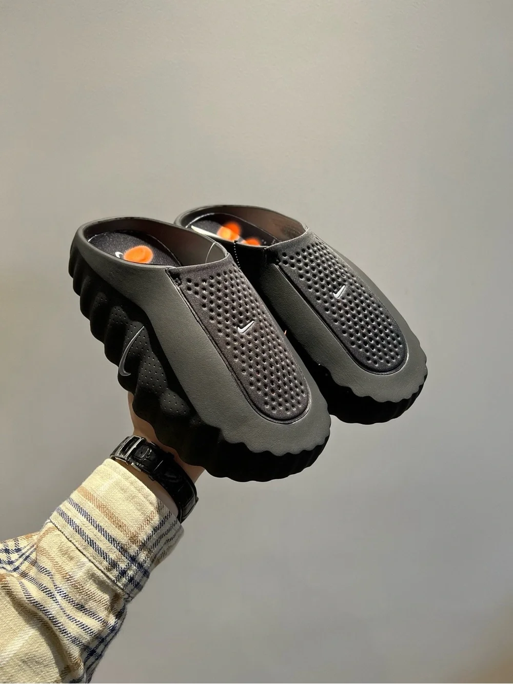Nike Black Slip-On Foam Slides with Orange Heel Accents(box not included)